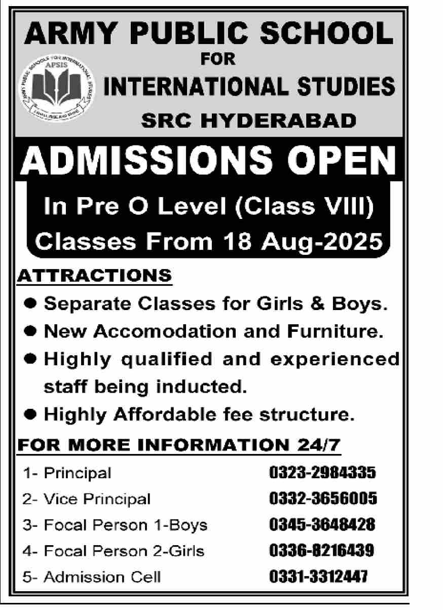 Admission Open in Army Public School for International Students Hyderabad